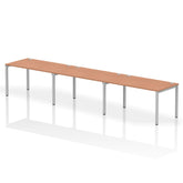 Impulse Single Row 3 Person Bench Desk W1400 x D800 x H730mm Beech Finish Silver Frame - IB00328 DD